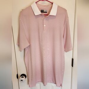 Callaway men's opti-dri red & white striped golf polo shirt, size large